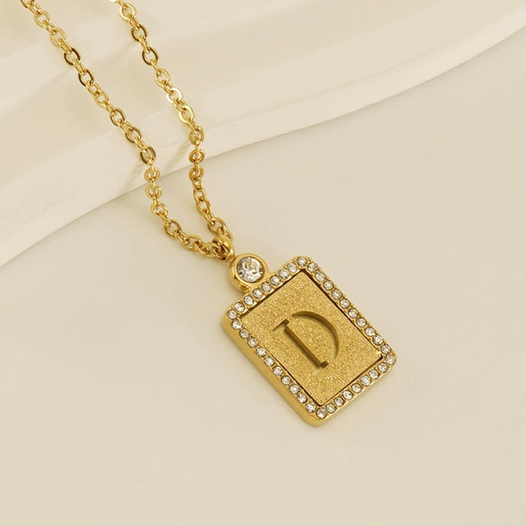 Wholesale Women's 316L Stainless Steel And 18K Gold Plated Diamond Letter Pendant Necklace With Cross Chain