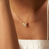 Wholesale Women's Titanium Steel And Motherofpearl French Retro Butterfly Pendant Necklace With Geometric Pattern And Electroplating