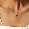 Wholesale Women's Titanium Steel And Motherofpearl French Retro Butterfly Pendant Necklace With Geometric Pattern And Electroplating