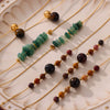 Wholesale Women's Titanium Steel And Natural Stone Tiger Eye Maillard Style Geometric Handbeaded Electroplated Necklace Jewelry