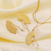 Wholesale Women's Titanium Steel And Pearl Fan Shaped Double Chain Tassel Jewelry Set With Geometric Pattern And Vacuum Plating In Furnace 18K Electroplating Process