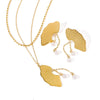Wholesale Women's Titanium Steel And Pearl Fan Shaped Double Chain Tassel Jewelry Set With Geometric Pattern And Vacuum Plating In Furnace 18K Electroplating Process