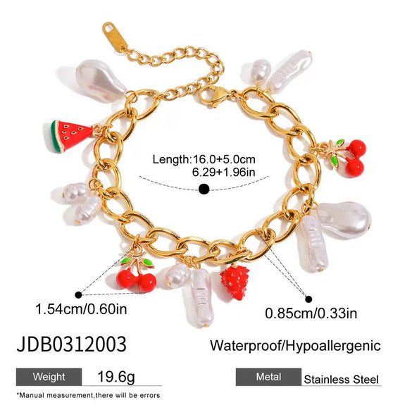 Wholesale Women's Titanium Steel And Pearl Jewelry With Electroplating Necklace And Bracelet In Fruit Style