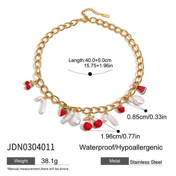 Wholesale Women's Titanium Steel And Pearl Jewelry With Electroplating Necklace And Bracelet In Fruit Style