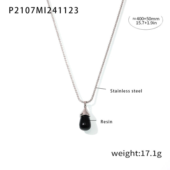 Wholesale Women's Titanium Steel And Resin Water Drop Pendant Cauliflower Texture Clavicle Necklace With Casting Process And 18K Real Gold Plated Color Retention