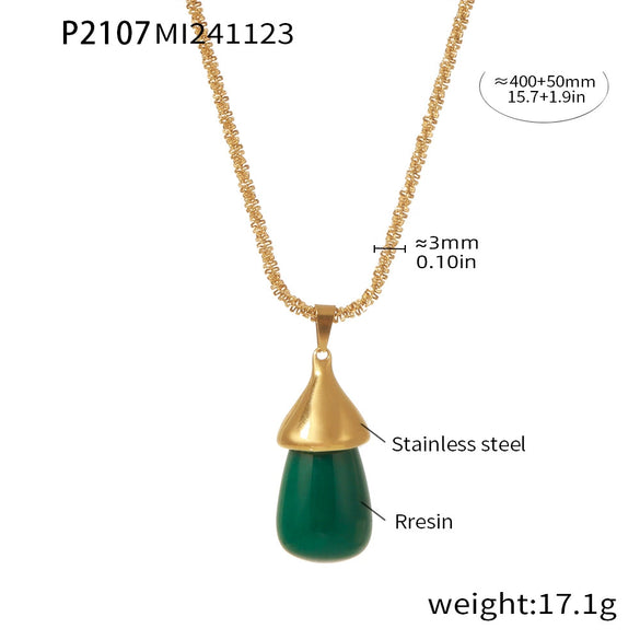 Wholesale Women's Titanium Steel And Resin Water Drop Pendant Cauliflower Texture Clavicle Necklace With Casting Process And 18K Real Gold Plated Color Retention
