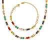 Wholesale Women's 316L Stainless Steel And Rhinestone Clavicle Necklace And Bracelet Set With Electroplating Design