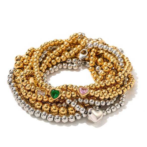 Wholesale Women's Titanium Steel And Stainless Steel Bracelet With 16K Gold Beads Green Love Zircon Geometric Pattern Electroplated