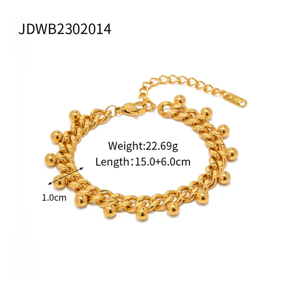 Wholesale Women's Titanium Steel And Stainless Steel Bracelet With 16K Gold Beads Green Love Zircon Geometric Pattern Electroplated