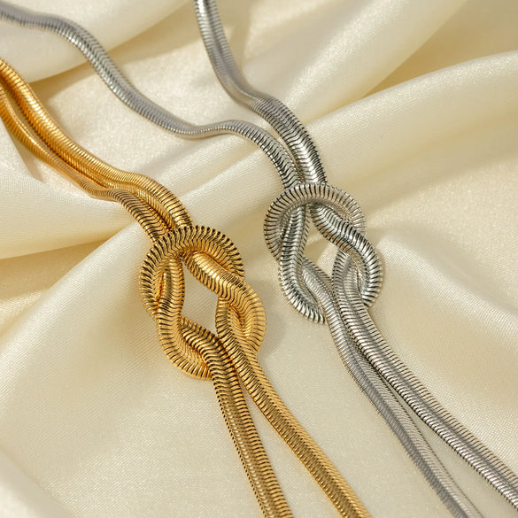 Wholesale Women's Titanium Steel And Stainless Steel Double Woven Knotted Necklace With Geometric Design And Electroplating