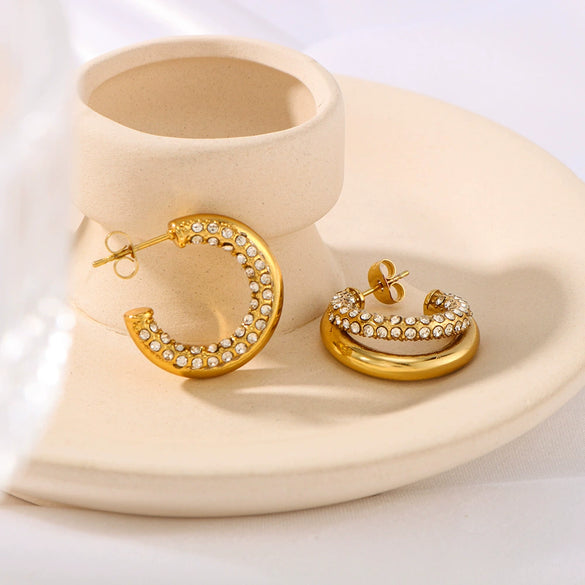 Wholesale Women's Titanium Steel And Stainless Steel Earrings With Geometric C Pattern 18K Vacuum Plated In Furnace