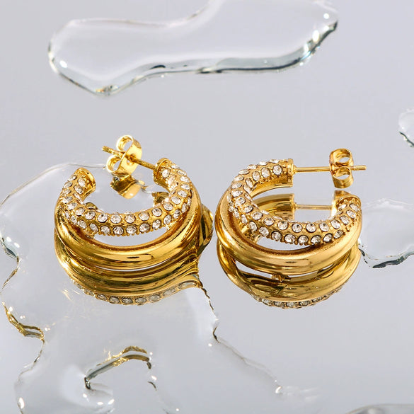 Wholesale Women's Titanium Steel And Stainless Steel Earrings With Geometric C Pattern 18K Vacuum Plated In Furnace