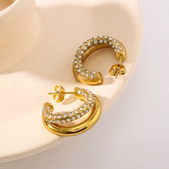 Wholesale Women's Titanium Steel And Stainless Steel Earrings With Geometric C Pattern 18K Vacuum Plated In Furnace