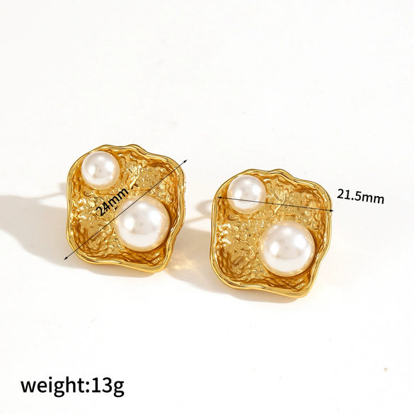 Wholesale Women's Titanium Steel And Stainless Steel Earrings With 18K Gold Geometric Design