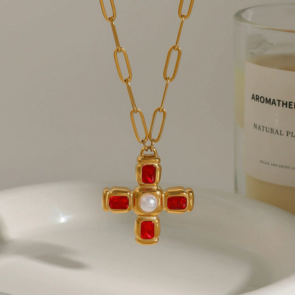 Wholesale Women's Titanium Steel And Stainless Steel Geometric Cross Necklace Electroplated Jewelry