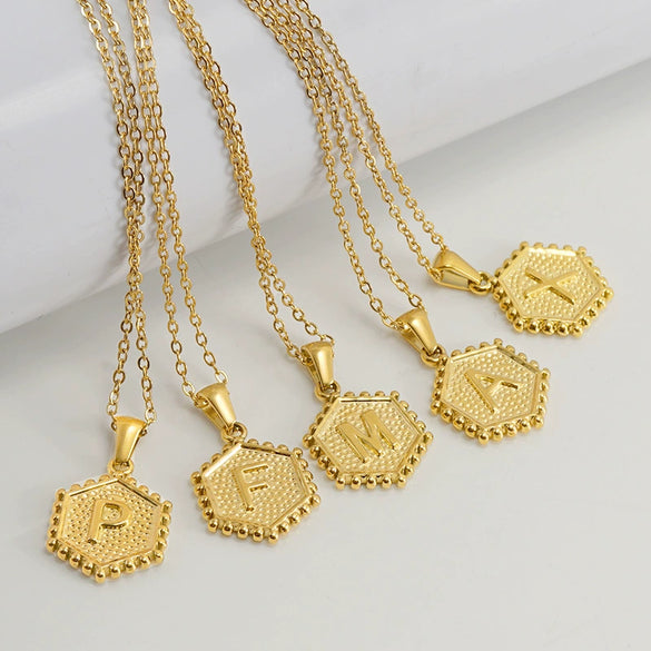 Wholesale Women's Titanium Steel And Stainless Steel Geometric Letter Pendant Necklace With Cross Chain And Electroplating Treatment