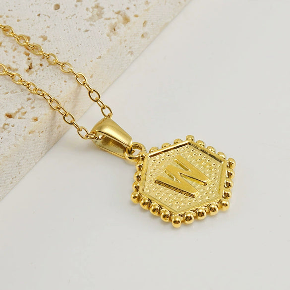 Wholesale Women's Titanium Steel And Stainless Steel Geometric Letter Pendant Necklace With Cross Chain And Electroplating Treatment