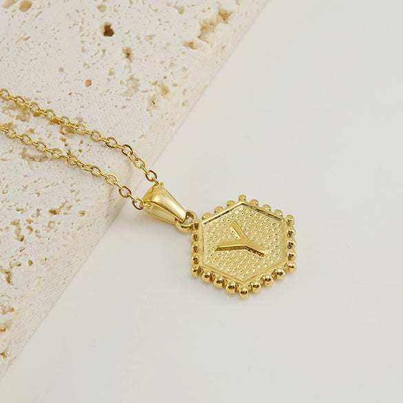 Wholesale Women's Titanium Steel And Stainless Steel Geometric Letter Pendant Necklace With Cross Chain And Electroplating Treatment