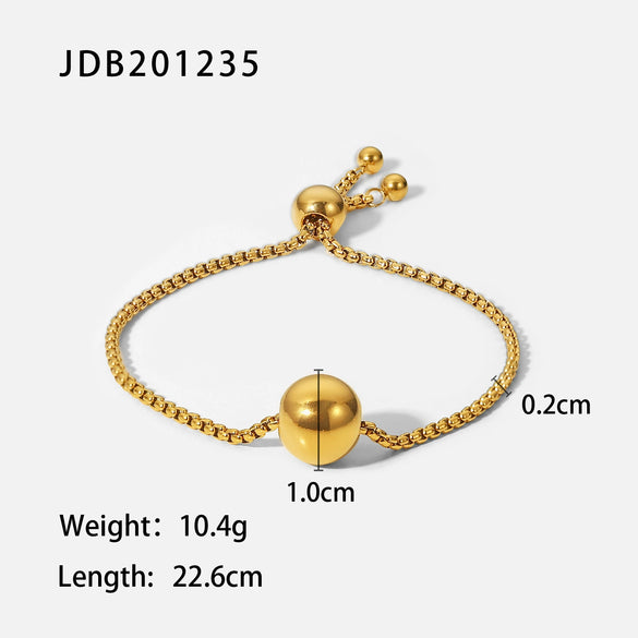 Wholesale Women's Titanium Steel And Stainless Steel Geometric Pattern Electroplated Bracelet With 18K Gold Ball Pendant