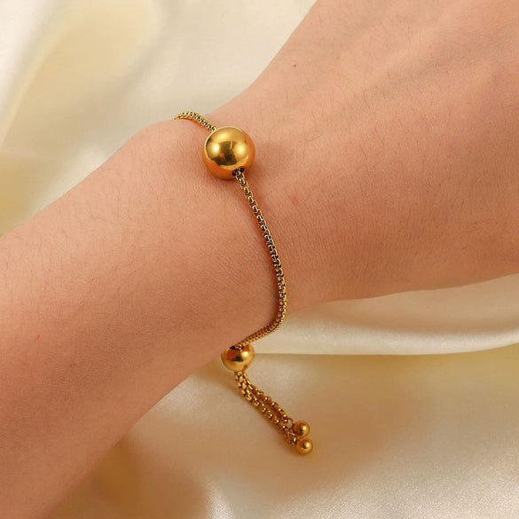 Wholesale Women's Titanium Steel And Stainless Steel Geometric Pattern Electroplated Bracelet With 18K Gold Ball Pendant