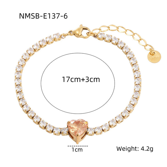 Wholesale Women's Titanium Steel And Stainless Steel Geometric Style Electroplated Zircon Bracelet
