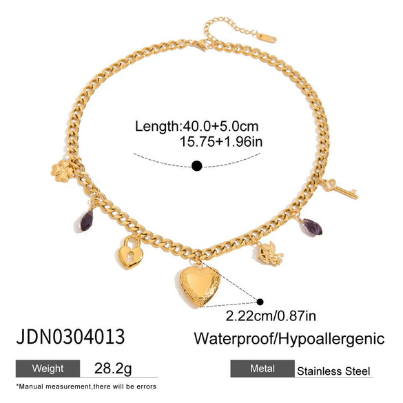 Wholesale Women's Titanium Steel And Stainless Steel Necklace With Heart Water Drop Bell Patterns Electroplated