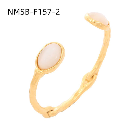 Wholesale Women's Titanium Steel And Stainless Steel Oval Natural Stone Electroplated Retro Light Luxury Niche Design Bracelet