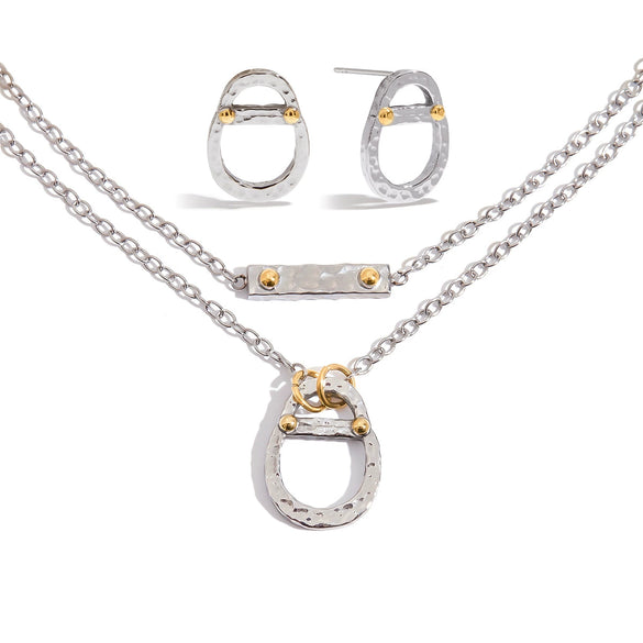 Wholesale Women's Titanium Steel And Stainless Steel Punk Earrings And Necklace With Electroplating Design