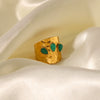 Wholesale Women's Titanium Steel And Stainless Steel Ring Set With Green Natural Stones In Three Shapes