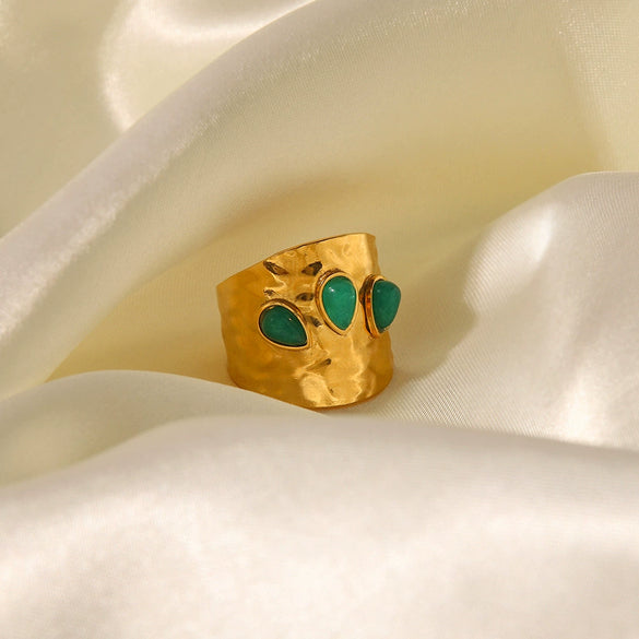 Wholesale Women's Titanium Steel And Stainless Steel Ring Set With Green Natural Stones In Three Shapes