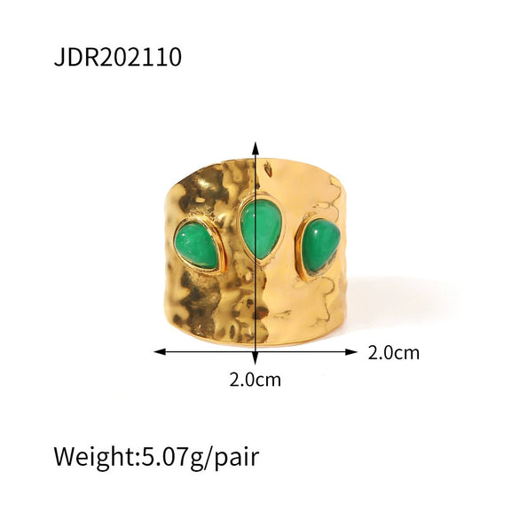 Wholesale Women's Titanium Steel And Stainless Steel Ring Set With Green Natural Stones In Three Shapes