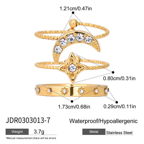 Wholesale Women's Titanium Steel And Stainless Steel Ring With Star And Moon Zircon Geometric Design Electroplated