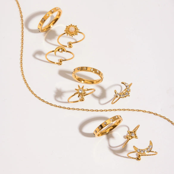 Wholesale Women's Titanium Steel And Stainless Steel Ring With Star And Moon Zircon Geometric Design Electroplated