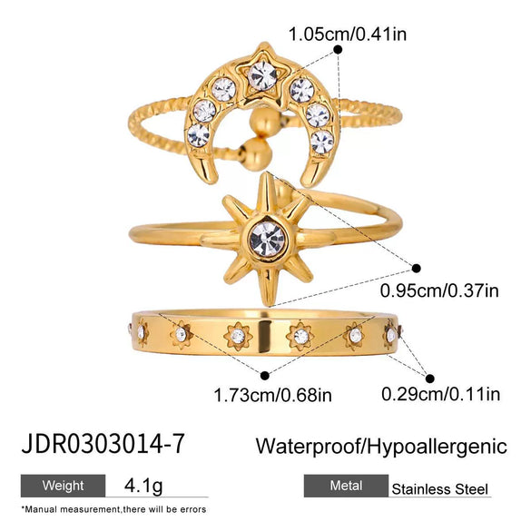 Wholesale Women's Titanium Steel And Stainless Steel Ring With Star And Moon Zircon Geometric Design Electroplated