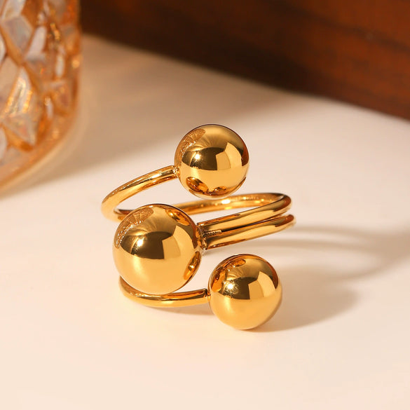 Wholesale Women's Titanium Steel And Stainless Steel Spherical Geometric Ring With 18K Gold Electroplating