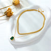 Wholesale Women's Titanium Steel And Stainless Steel Square Emerald Gemstone Pendant Multilayer Clavicle Chain Necklace With Electroplating