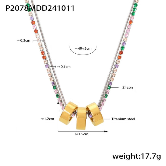 Wholesale Women's 316L Stainless Steel And Zircon Geometric 3Ring Clavicle Necklace With Electroplated 18K Real Gold Color