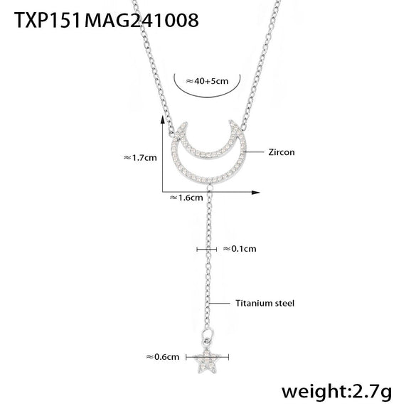 Wholesale Women's Titanium Steel And Zircon Jewelry With Geometric Pattern Tassel Double Clavicle Necklace And Temperament Bracelet Electroplated
