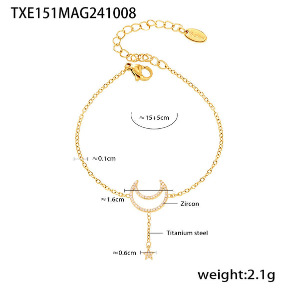 Wholesale Women's Titanium Steel And Zircon Jewelry With Geometric Pattern Tassel Double Clavicle Necklace And Temperament Bracelet Electroplated
