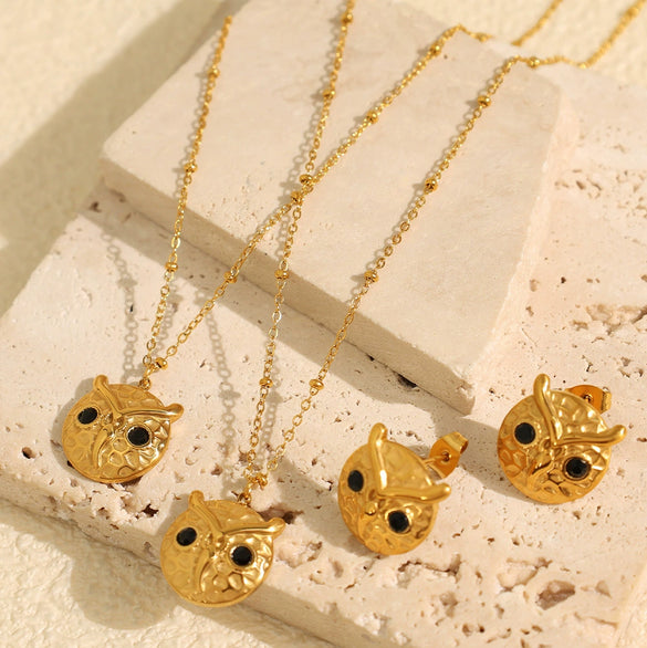 Wholesale Women's 316L Stainless Steel Animal Owl Pendant Earrings With Electroplating Design