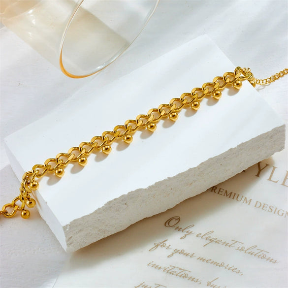 Wholesale Women's Titanium Steel Ball Tassel Pendant Bracelet Retro Simple Fashion Style Electroplated