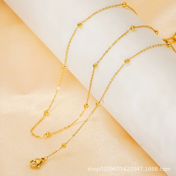Wholesale Women's Titanium Steel Beaded Necklace And Bracelet With Geometric Design And Electroplating