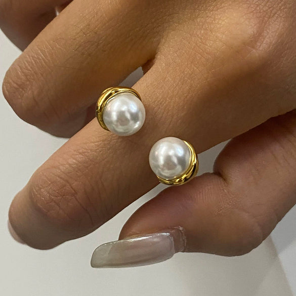 Wholesale Women's Titanium Steel Beads Ring With Geometric Design And 18K Gold Electroplated Finish