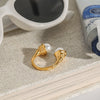 Wholesale Women's Titanium Steel Beads Ring With Geometric Design And 18K Gold Electroplated Finish