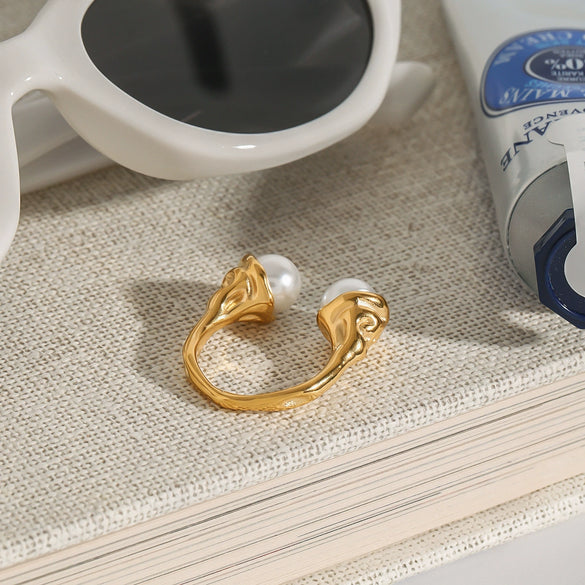 Wholesale Women's Titanium Steel Beads Ring With Geometric Design And 18K Gold Electroplated Finish
