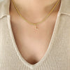 Wholesale Women's Titanium Steel Blade Chain Pendant Necklace With Mixed Gemstone Setting Letter Pendant Electroplated