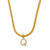 Wholesale Women's Titanium Steel Blade Chain Pendant Necklace With Mixed Gemstone Setting Letter Pendant Electroplated
