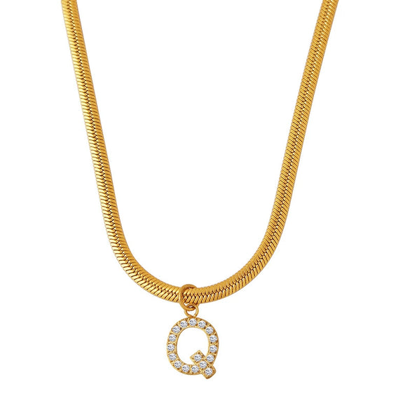 Wholesale Women's Titanium Steel Blade Chain Pendant Necklace With Mixed Gemstone Setting Letter Pendant Electroplated