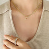 Wholesale Women's Titanium Steel Blade Chain Pendant Necklace With Mixed Gemstone Setting Letter Pendant Electroplated