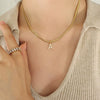 Wholesale Women's Titanium Steel Blade Chain Pendant Necklace With Mixed Gemstone Setting Letter Pendant Electroplated